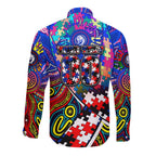 Autism Awareness Australia Western Bulldogs Long Sleeve Button Shirt Aboriginal Indigenous Art