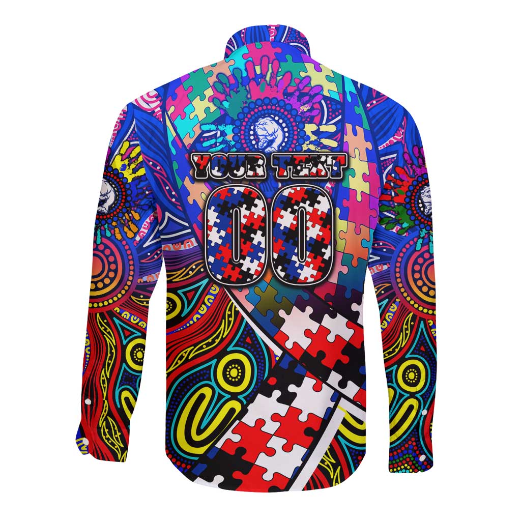 Autism Awareness Australia Western Bulldogs Long Sleeve Button Shirt Aboriginal Indigenous Art