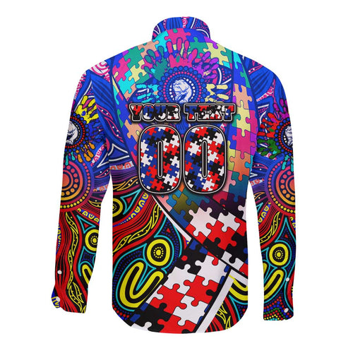 Autism Awareness Australia Western Bulldogs Long Sleeve Button Shirt Aboriginal Indigenous Art