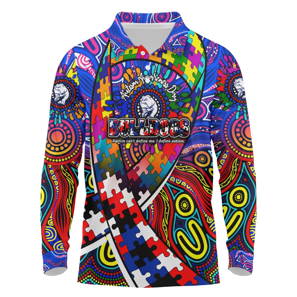 Autism Awareness Australia Western Bulldogs Long Sleeve Polo Shirt Aboriginal Indigenous Art