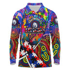 Autism Awareness Australia Western Bulldogs Long Sleeve Polo Shirt Aboriginal Indigenous Art