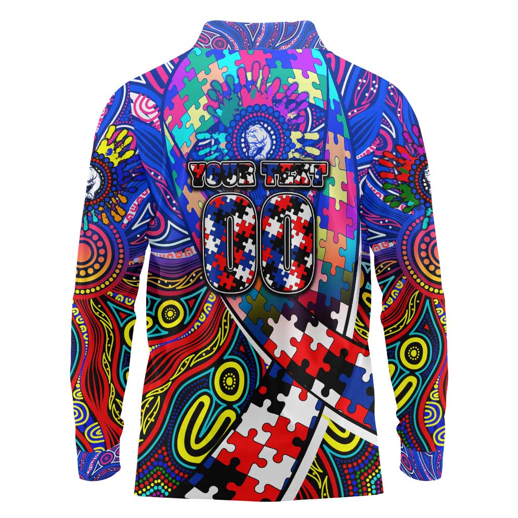 Autism Awareness Australia Western Bulldogs Long Sleeve Polo Shirt Aboriginal Indigenous Art