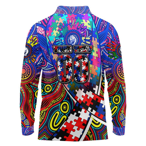 Autism Awareness Australia Western Bulldogs Long Sleeve Polo Shirt Aboriginal Indigenous Art