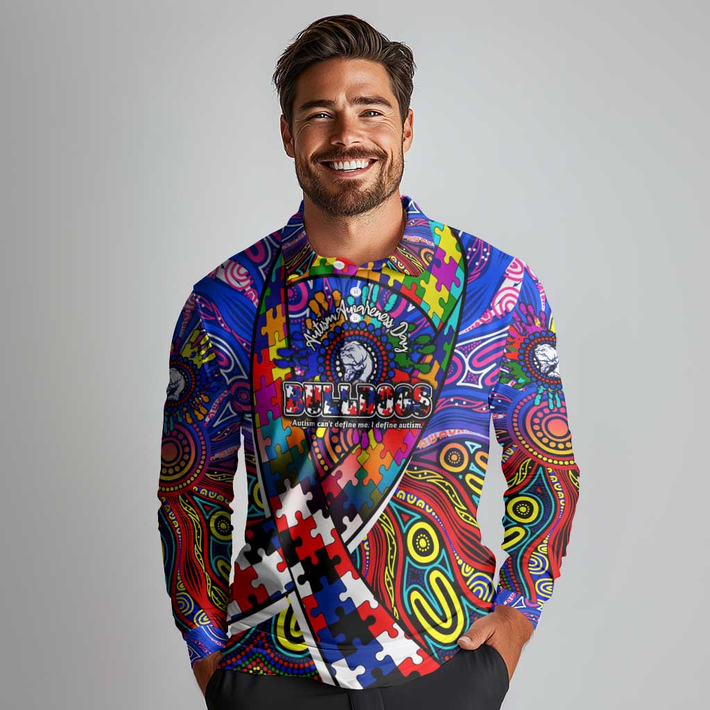 Autism Awareness Australia Western Bulldogs Long Sleeve Polo Shirt Aboriginal Indigenous Art