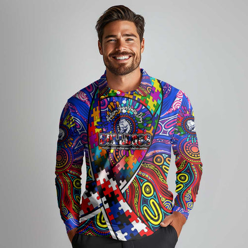 Autism Awareness Australia Western Bulldogs Long Sleeve Polo Shirt Aboriginal Indigenous Art