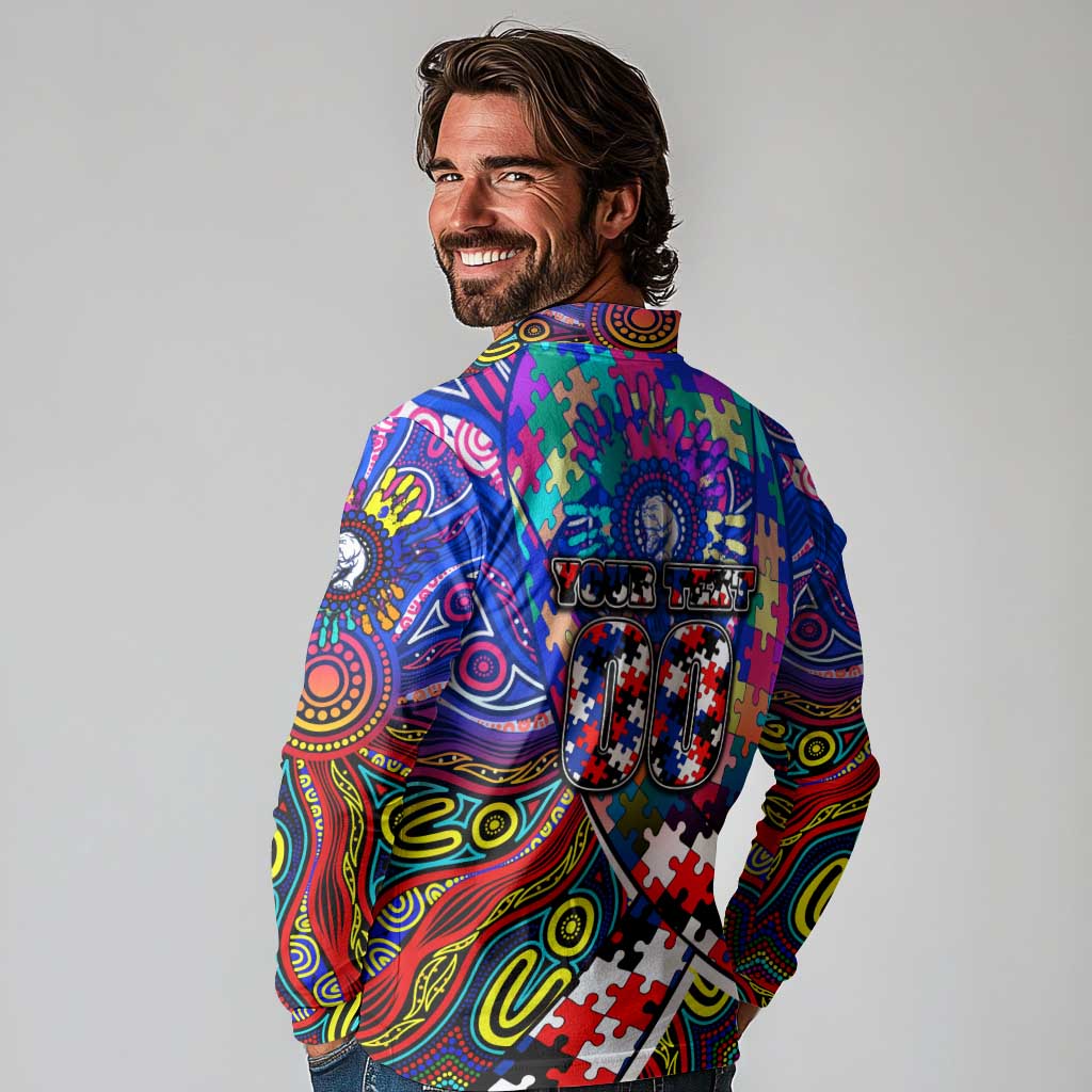 Autism Awareness Australia Western Bulldogs Long Sleeve Polo Shirt Aboriginal Indigenous Art