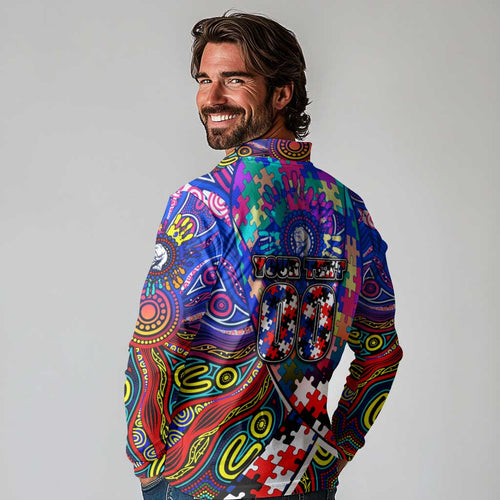 Autism Awareness Australia Western Bulldogs Long Sleeve Polo Shirt Aboriginal Indigenous Art