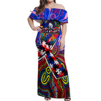 Autism Awareness Australia Western Bulldogs Off Shoulder Maxi Dress Aboriginal Indigenous Art