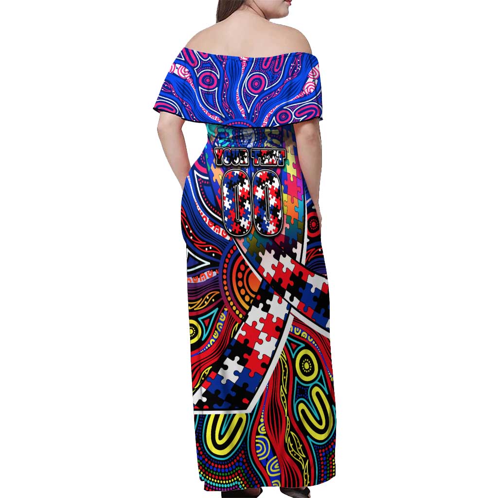 Autism Awareness Australia Western Bulldogs Off Shoulder Maxi Dress Aboriginal Indigenous Art