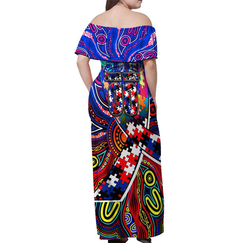 Autism Awareness Australia Western Bulldogs Off Shoulder Maxi Dress Aboriginal Indigenous Art