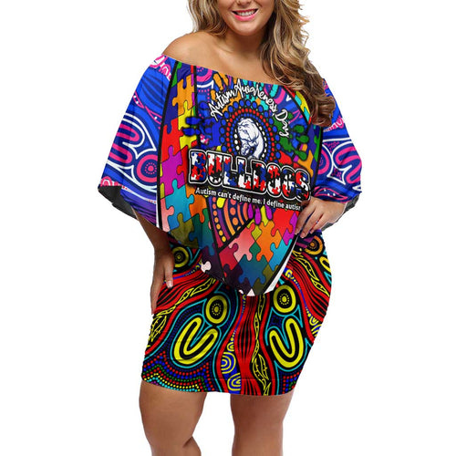 Autism Awareness Australia Western Bulldogs Off Shoulder Short Dress Aboriginal Indigenous Art