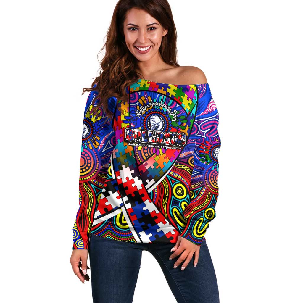 Autism Awareness Australia Western Bulldogs Off Shoulder Sweater Aboriginal Indigenous Art
