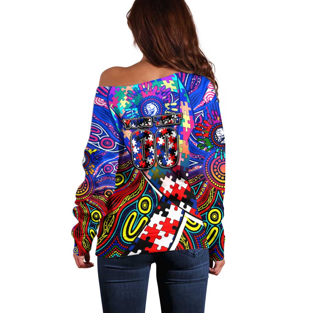 Autism Awareness Australia Western Bulldogs Off Shoulder Sweater Aboriginal Indigenous Art