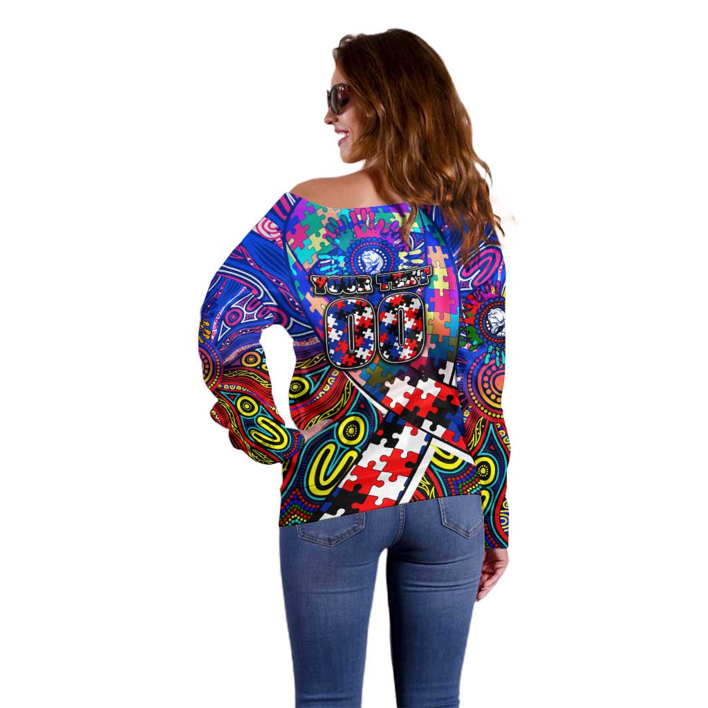 Autism Awareness Australia Western Bulldogs Off Shoulder Sweater Aboriginal Indigenous Art
