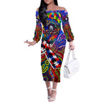 Autism Awareness Australia Western Bulldogs Off The Shoulder Long Sleeve Dress Aboriginal Indigenous Art