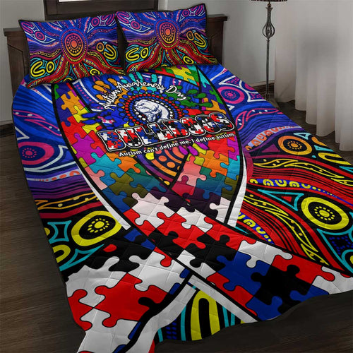 Autism Awareness Australia Western Bulldogs Quilt Bed Set Aboriginal Indigenous Art