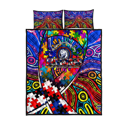 Autism Awareness Australia Western Bulldogs Quilt Bed Set Aboriginal Indigenous Art