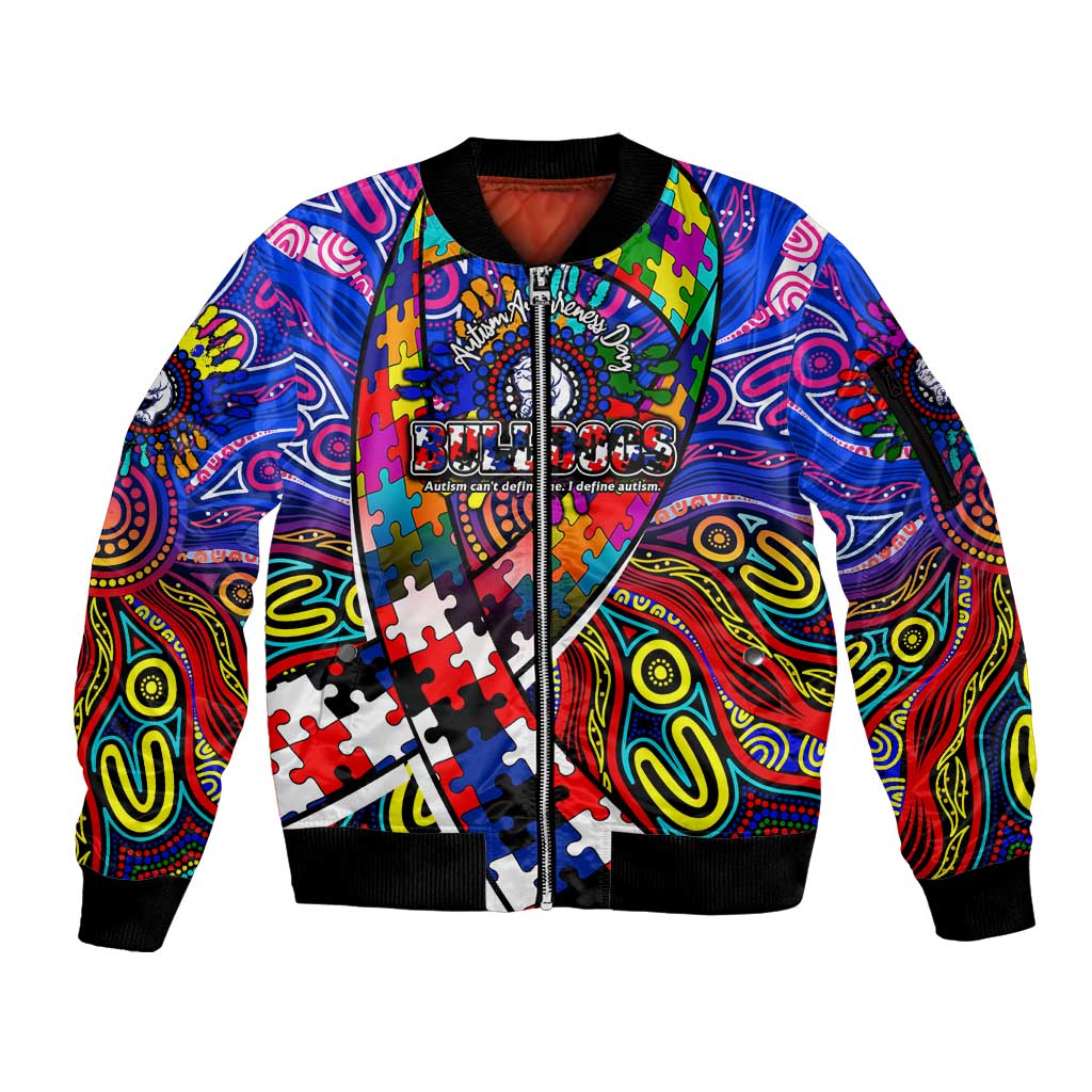 Autism Awareness Australia Western Bulldogs Sleeve Zip Bomber Jacket Aboriginal Indigenous Art