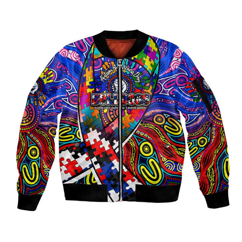 Autism Awareness Australia Western Bulldogs Sleeve Zip Bomber Jacket Aboriginal Indigenous Art