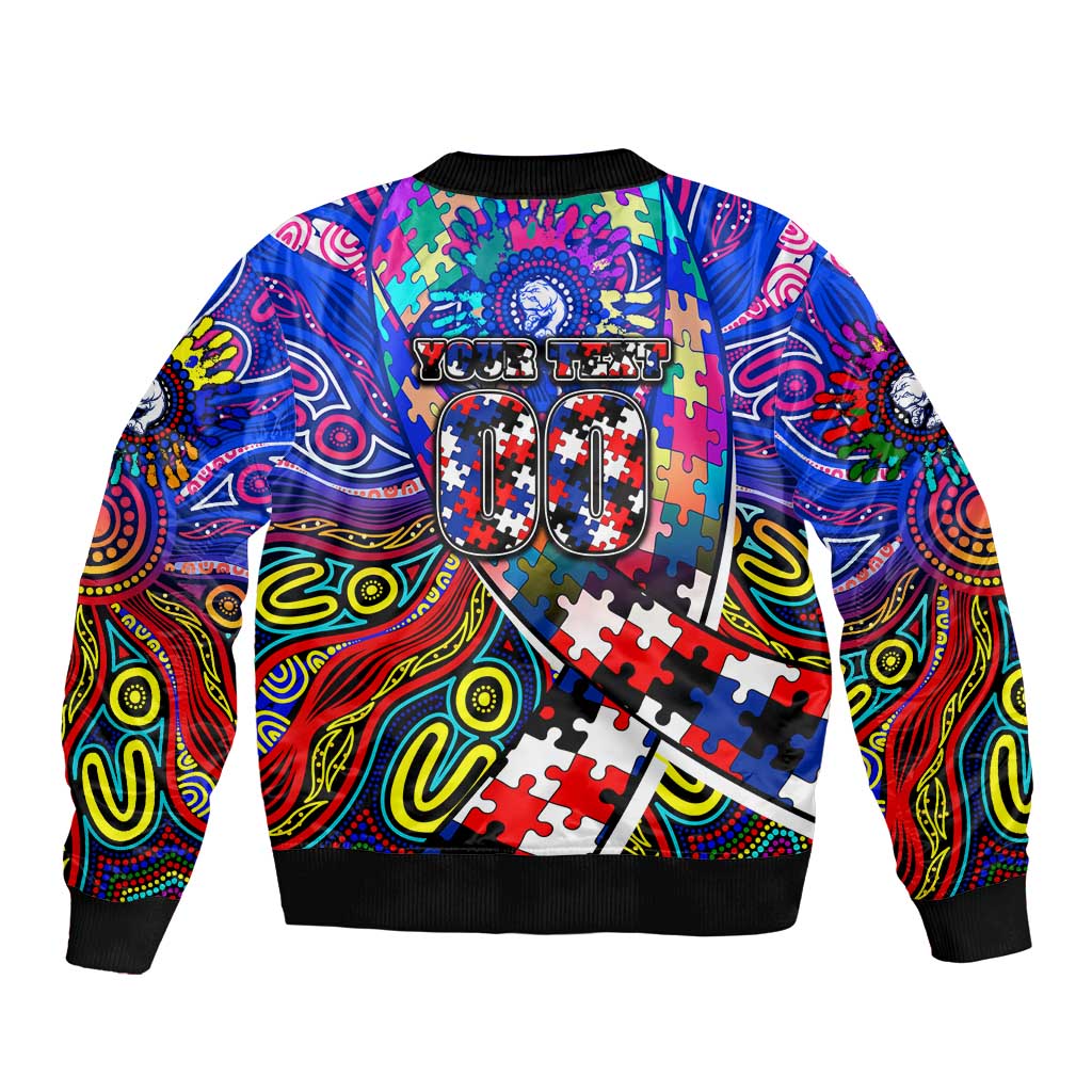 Autism Awareness Australia Western Bulldogs Sleeve Zip Bomber Jacket Aboriginal Indigenous Art