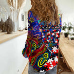 Autism Awareness Australia Western Bulldogs Women Casual Shirt Aboriginal Indigenous Art
