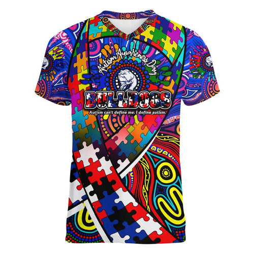 Autism Awareness Australia Western Bulldogs Women V-Neck T-Shirt Aboriginal Indigenous Art