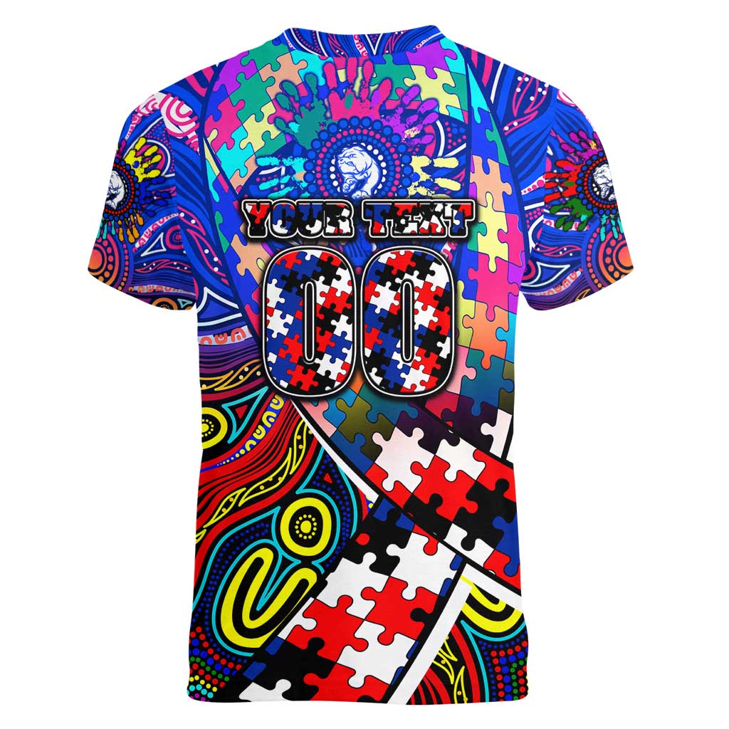 Autism Awareness Australia Western Bulldogs Women V-Neck T-Shirt Aboriginal Indigenous Art
