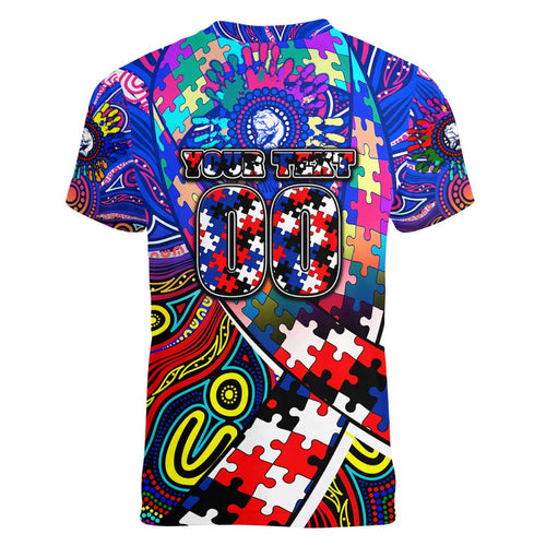 Autism Awareness Australia Western Bulldogs Women V-Neck T-Shirt Aboriginal Indigenous Art