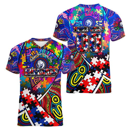 Autism Awareness Australia Western Bulldogs Women V-Neck T-Shirt Aboriginal Indigenous Art