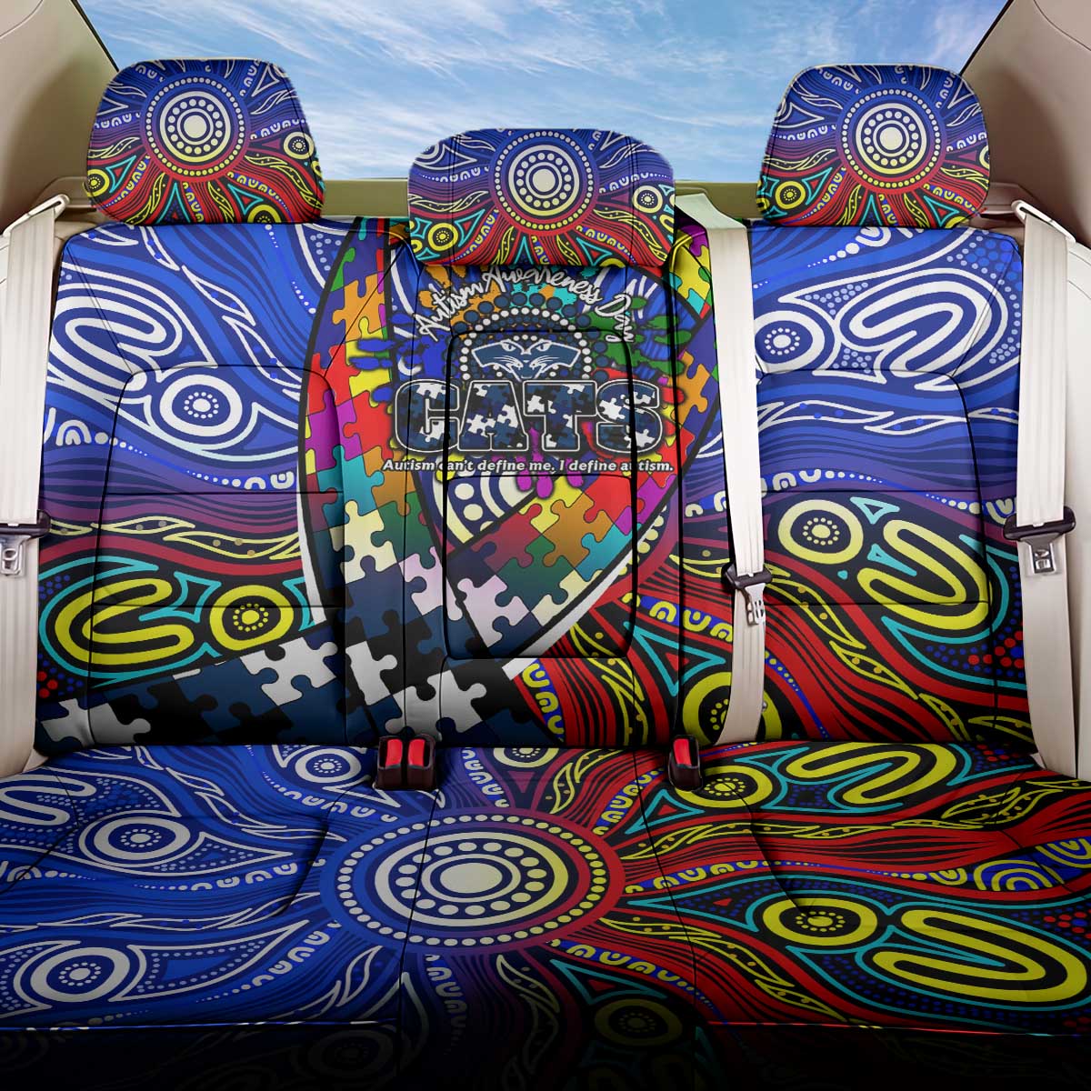 Autism Awareness Australia Geelong Cats Back Car Seat Cover Aboriginal Indigenous Art