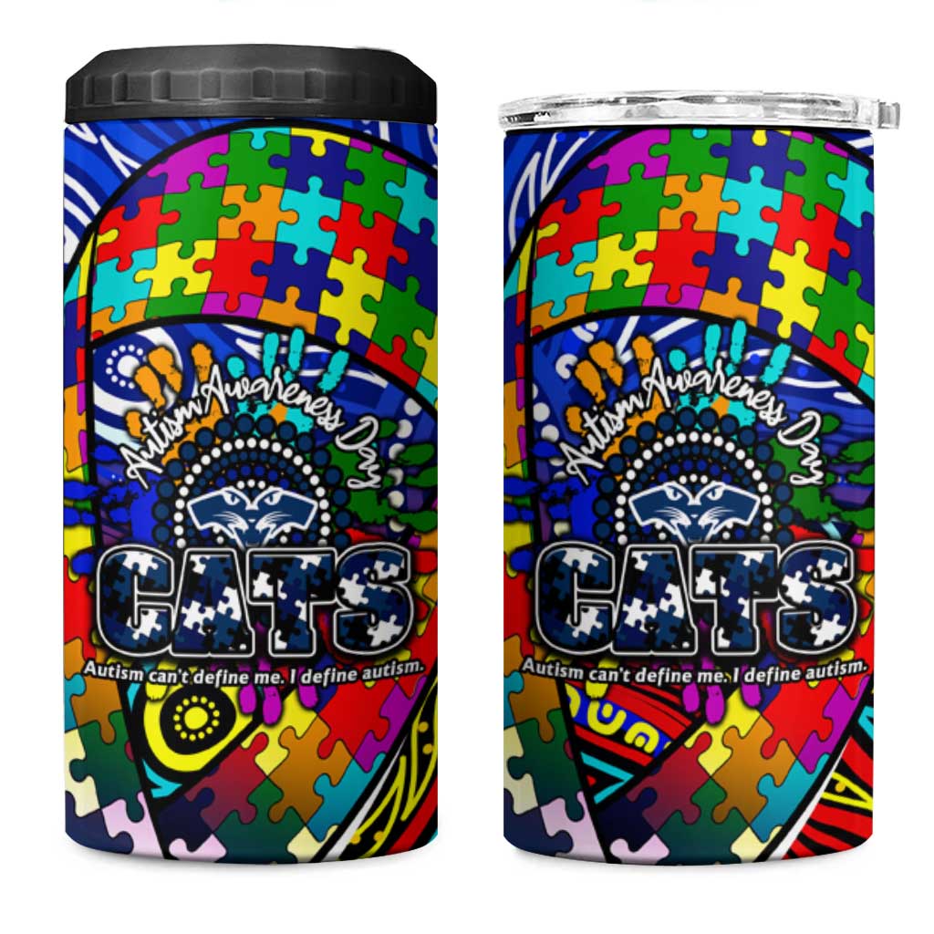 Autism Awareness Australia Geelong Cats 4 in 1 Can Cooler Tumbler Aboriginal Indigenous Art