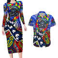 Autism Awareness Australia Geelong Cats Couples Matching Long Sleeve Bodycon Dress and Hawaiian Shirt Aboriginal Indigenous Art