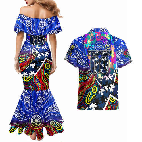 Autism Awareness Australia Geelong Cats Couples Matching Mermaid Dress and Hawaiian Shirt Aboriginal Indigenous Art
