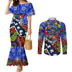Autism Awareness Australia Geelong Cats Couples Matching Mermaid Dress and Long Sleeve Button Shirt Aboriginal Indigenous Art