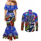 Autism Awareness Australia Geelong Cats Couples Matching Mermaid Dress and Long Sleeve Button Shirt Aboriginal Indigenous Art