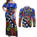 Autism Awareness Australia Geelong Cats Couples Matching Off Shoulder Maxi Dress and Long Sleeve Button Shirt Aboriginal Indigenous Art