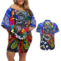 Autism Awareness Australia Geelong Cats Couples Matching Off Shoulder Short Dress and Hawaiian Shirt Aboriginal Indigenous Art