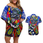Autism Awareness Australia Geelong Cats Couples Matching Off Shoulder Short Dress and Hawaiian Shirt Aboriginal Indigenous Art