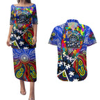 Autism Awareness Australia Geelong Cats Couples Matching Puletasi and Hawaiian Shirt Aboriginal Indigenous Art
