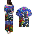 Autism Awareness Australia Geelong Cats Couples Matching Puletasi and Hawaiian Shirt Aboriginal Indigenous Art