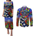 Autism Awareness Australia Geelong Cats Couples Matching Puletasi and Long Sleeve Button Shirt Aboriginal Indigenous Art
