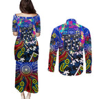 Autism Awareness Australia Geelong Cats Couples Matching Puletasi and Long Sleeve Button Shirt Aboriginal Indigenous Art