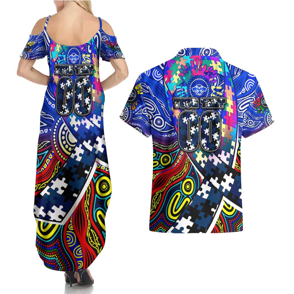Autism Awareness Australia Geelong Cats Couples Matching Summer Maxi Dress and Hawaiian Shirt Aboriginal Indigenous Art