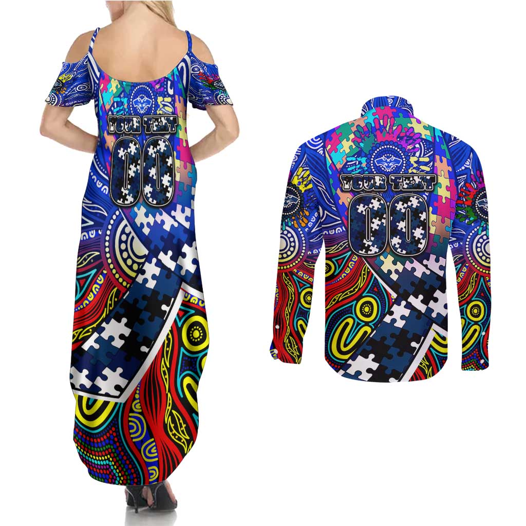 Autism Awareness Australia Geelong Cats Couples Matching Summer Maxi Dress and Long Sleeve Button Shirt Aboriginal Indigenous Art