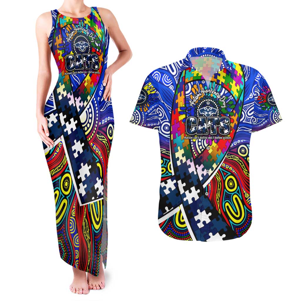 Autism Awareness Australia Geelong Cats Couples Matching Tank Maxi Dress and Hawaiian Shirt Aboriginal Indigenous Art
