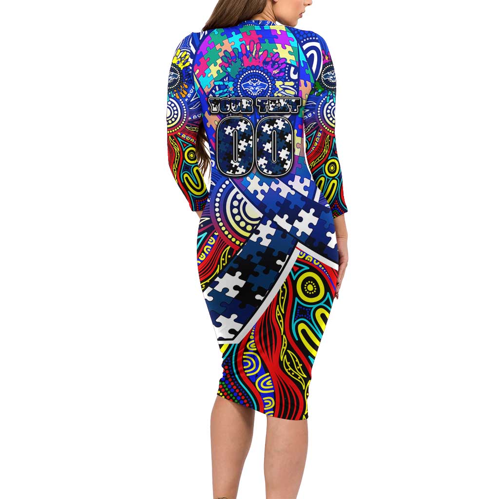 Autism Awareness Australia Geelong Cats Family Matching Long Sleeve Bodycon Dress and Hawaiian Shirt Aboriginal Indigenous Art