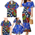 Autism Awareness Australia Geelong Cats Family Matching Mermaid Dress and Hawaiian Shirt Aboriginal Indigenous Art