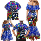 Autism Awareness Australia Geelong Cats Family Matching Mermaid Dress and Hawaiian Shirt Aboriginal Indigenous Art
