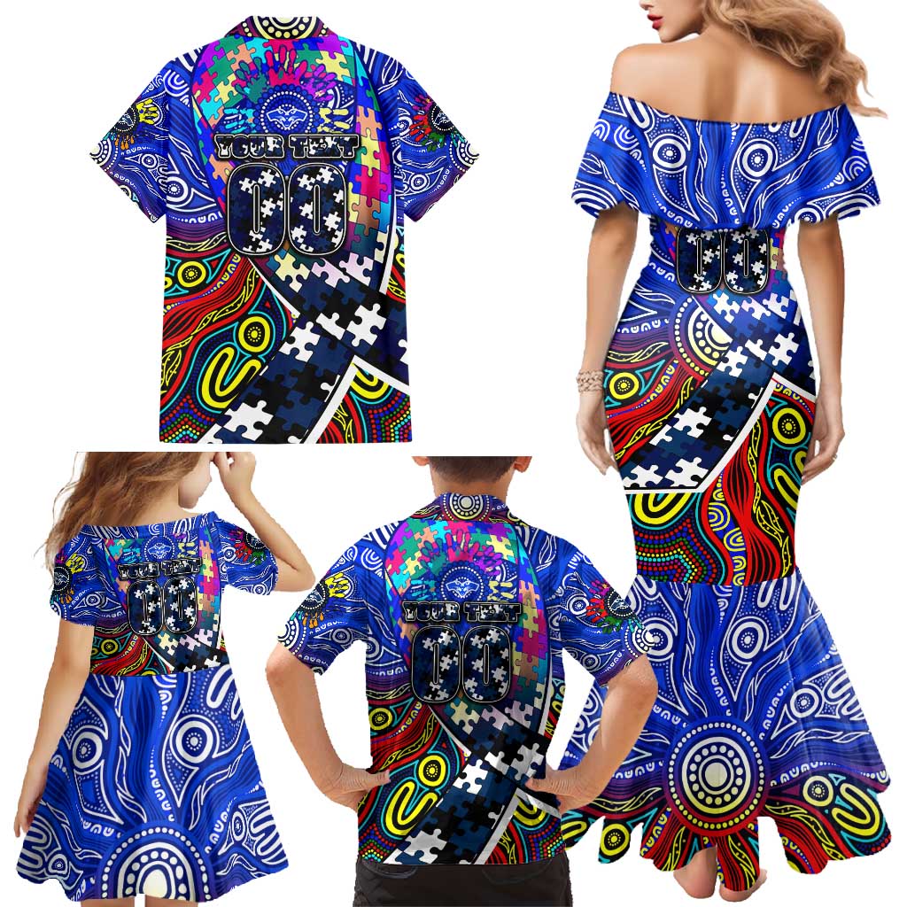 Autism Awareness Australia Geelong Cats Family Matching Mermaid Dress and Hawaiian Shirt Aboriginal Indigenous Art