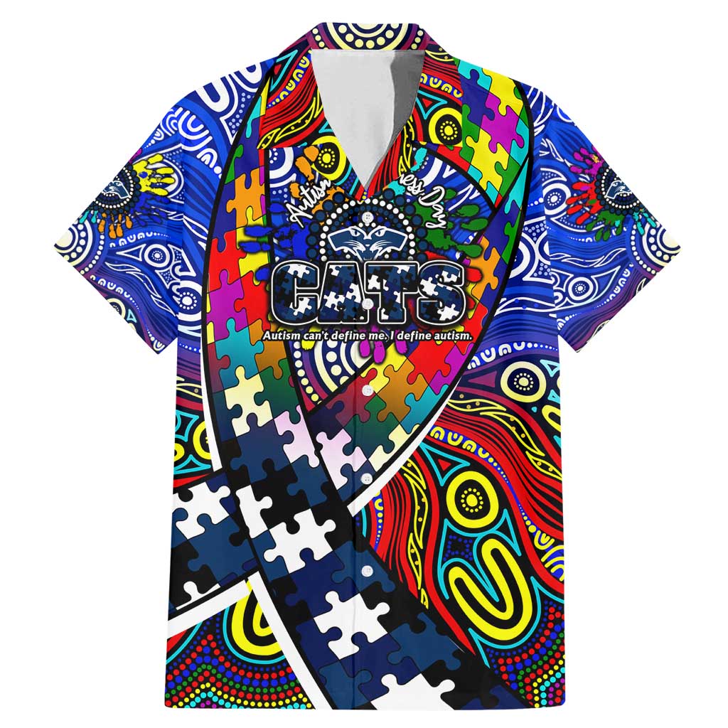 Autism Awareness Australia Geelong Cats Family Matching Mermaid Dress and Hawaiian Shirt Aboriginal Indigenous Art